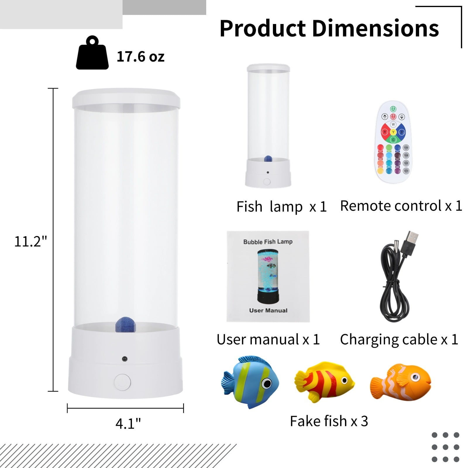 Artificial Fish Aquarium Lamp Night Light, LED Bubble Fish Aquarium Lamp for Home Office Decor,  USB Powered Mini Bubble Lamp with Remote Control