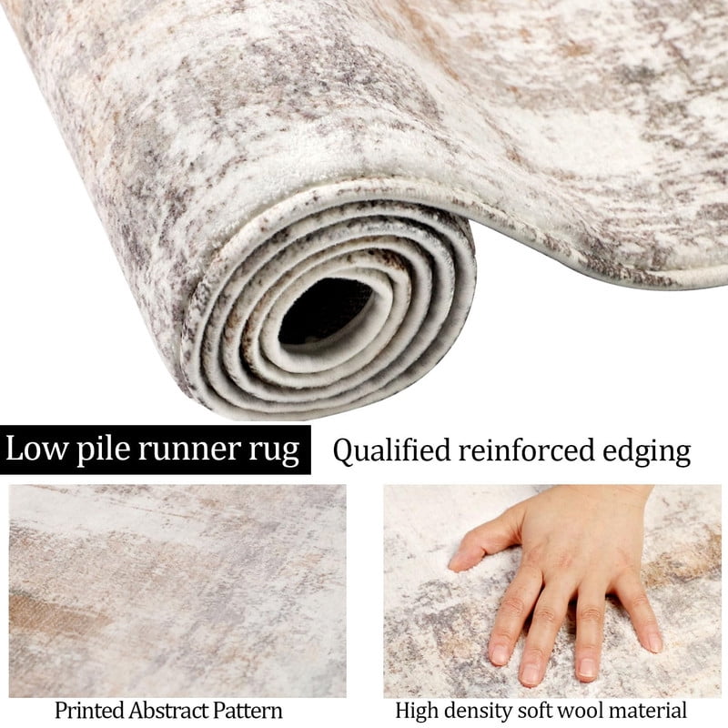 Aonewoe Modern Abstract Hallway Runner Rug 2x10, Washable Runner Rug, Non Slip Kitchen Runner Rugs, Soft Carpet Runners for Hallway Kitchen Bathroom Bedroom Entryway (Beige)