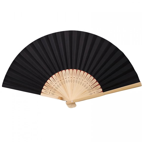 ACDANC Handheld Folding Solid Hand Fan for Girls Summer Party Event Birthday Wedding Souvenir Gift (Black)