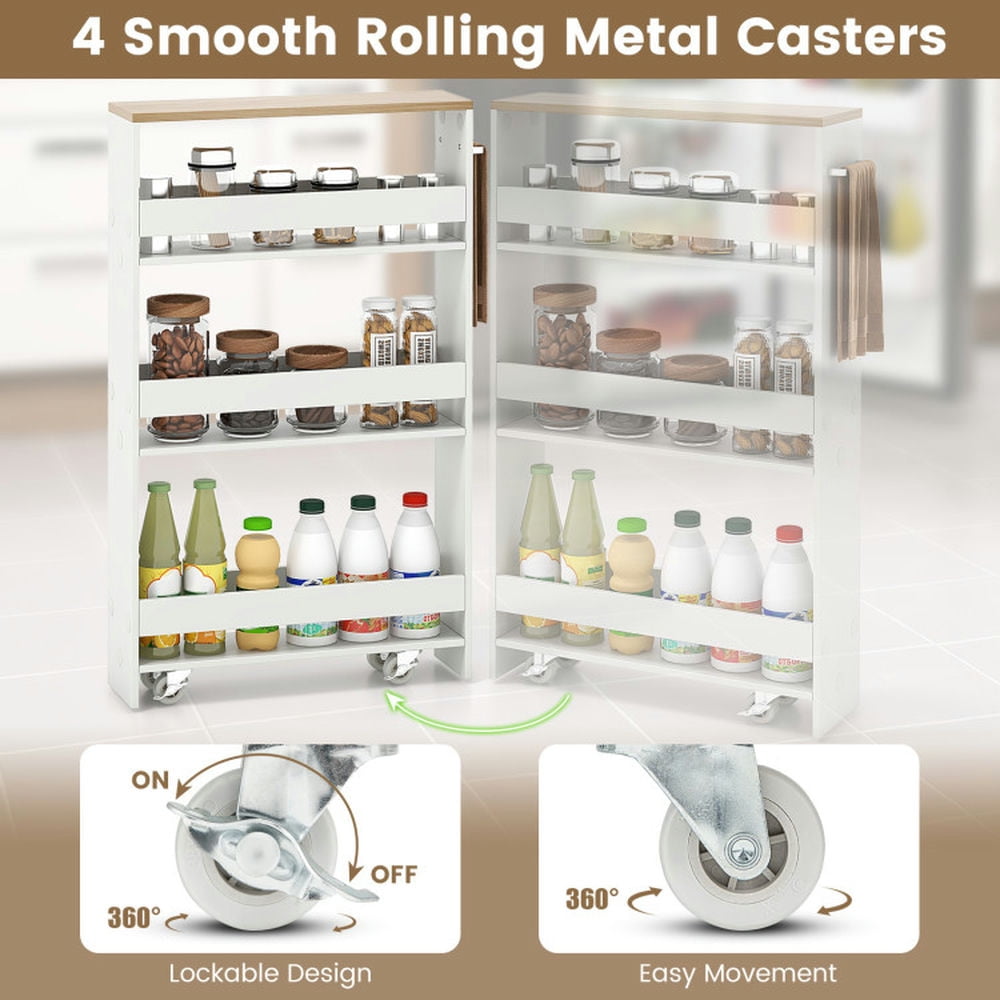 Finihen Rolling Cart, Kitchen Island Cart, Rolling Kitchen Slim Storage Cart Mobile Shelving Organizer with Handle, for Kitchen, Dining Room, White Finihen Rolling Cart, Kitchen Island Cart, Rolling Kitchen Slim Storage Cart Mobile Shelving Organizer with Handle, for Kitchen, Dining Room, White