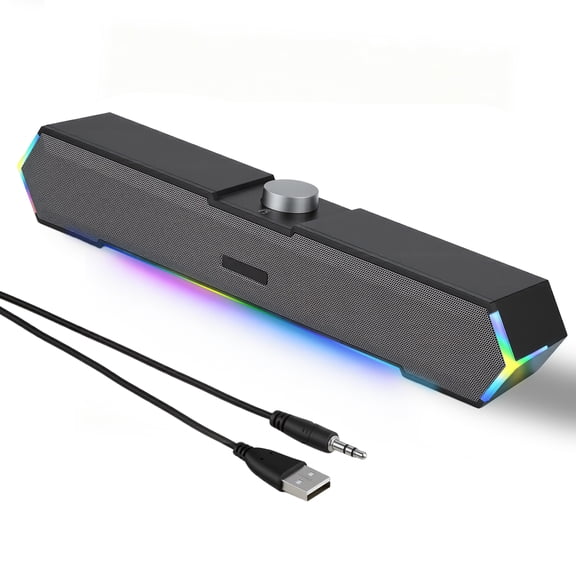 Computer Speakers for Desktop PC, 3.5mm PC Sound Bar for Desktop Monitor/Laptop, Wired USB-Powered Gaming Speakers with Colorful LED Light, Touch-Control Backlit w/ Volume Knob, Plug and Play