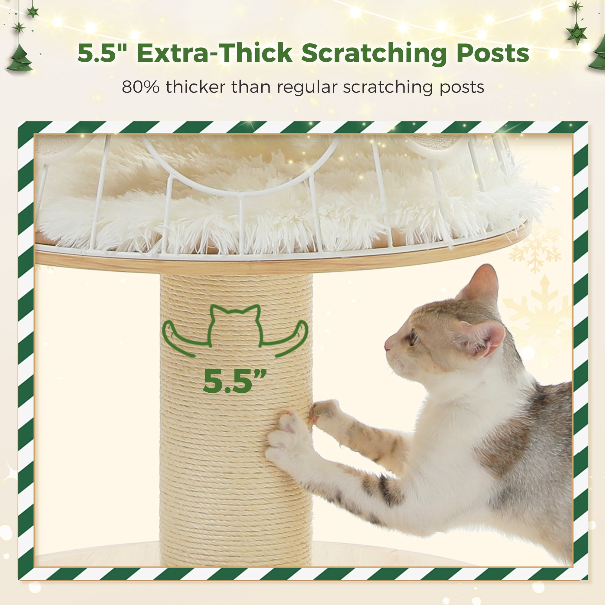 PAWZ Road 51.2" Christmas Cat Tree for Indoor Cat Modern Cat Tower with 3 Cat Condos and Scratch Post, White