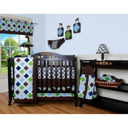 Blue Brown Diamond 13-piece Crib Bedding Set