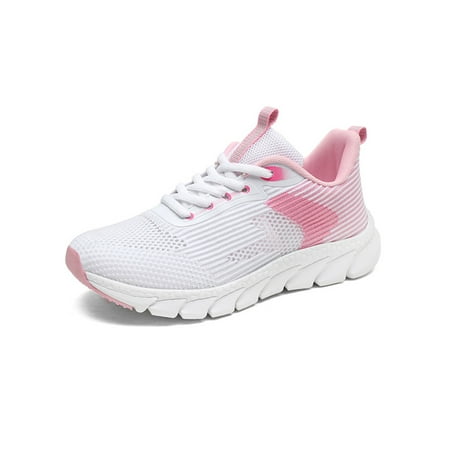 

Lacyhop Women Running Shoe Lace Up Sneakers Mesh Athletic Shoes Outdoor Lightweight Trainers Non-slip Blade Sole Walking Sneaker White Pink 8