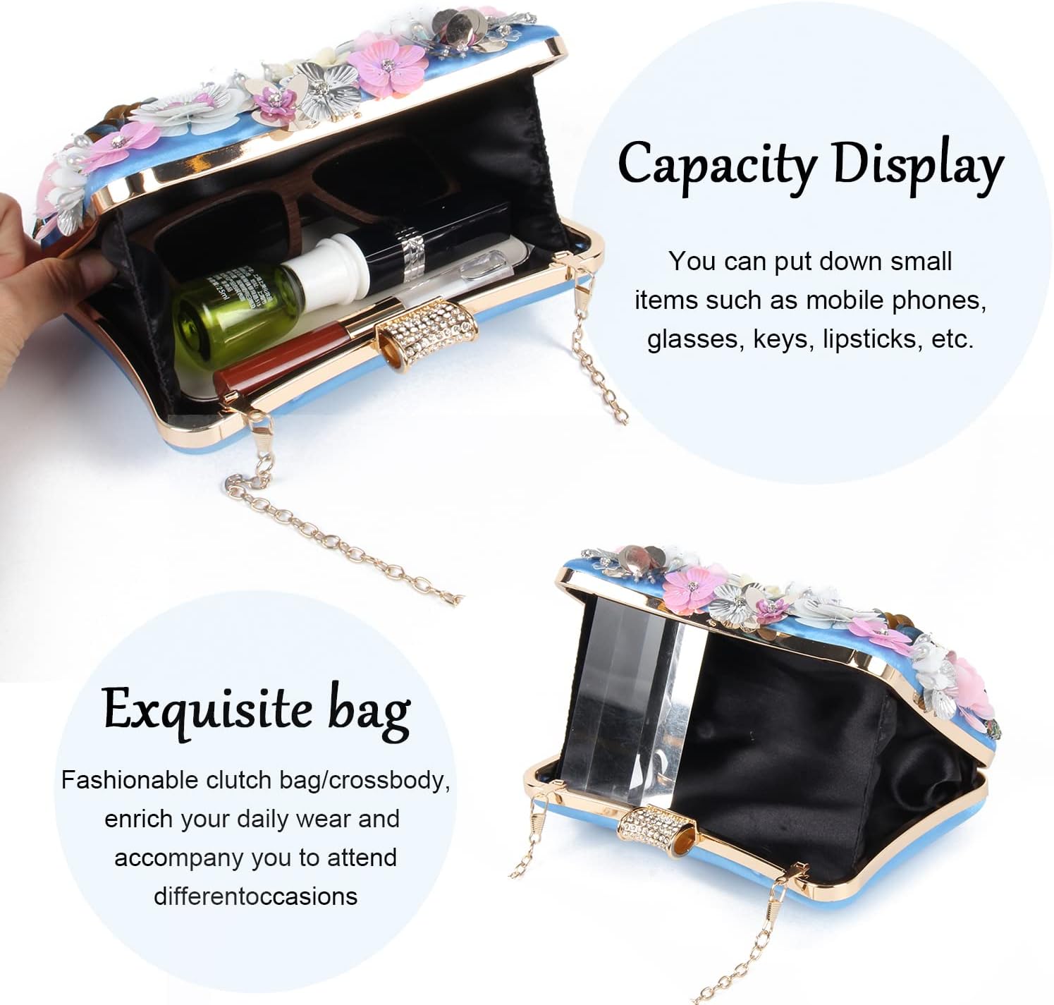 Women Elegance Floral Evening Clutch Purse Bags Flowers Beads Wedding Tote Bags Bride Shoulder Handbags