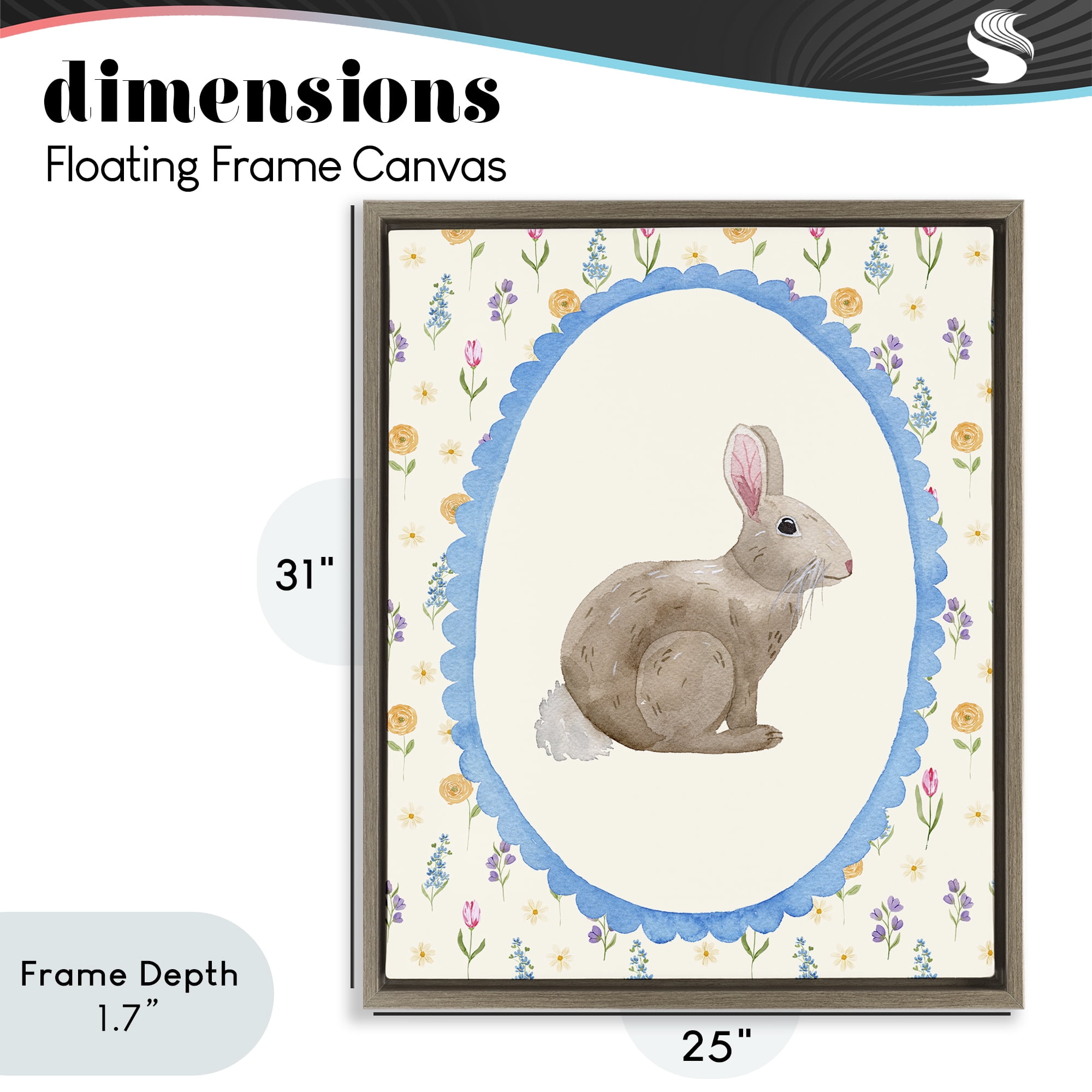 Stupell Industries Delicate Spring Bunny Florals Brown Framed Floater Canvas Wall Art, design by Nina Jacobs