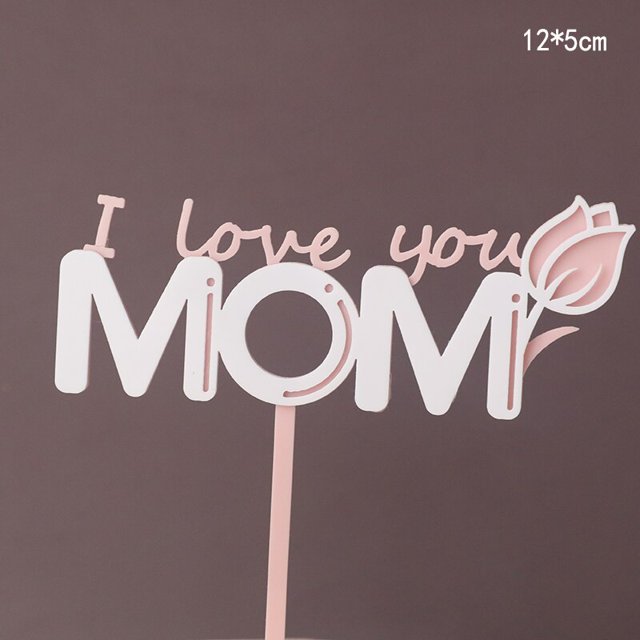 New Happy Mothers Day Cake Topper Golden MOM Acrylic birthday party Cake Dessert Decoration Cake toppers Mother's Day Cake Gifts Gao Jinjia LED