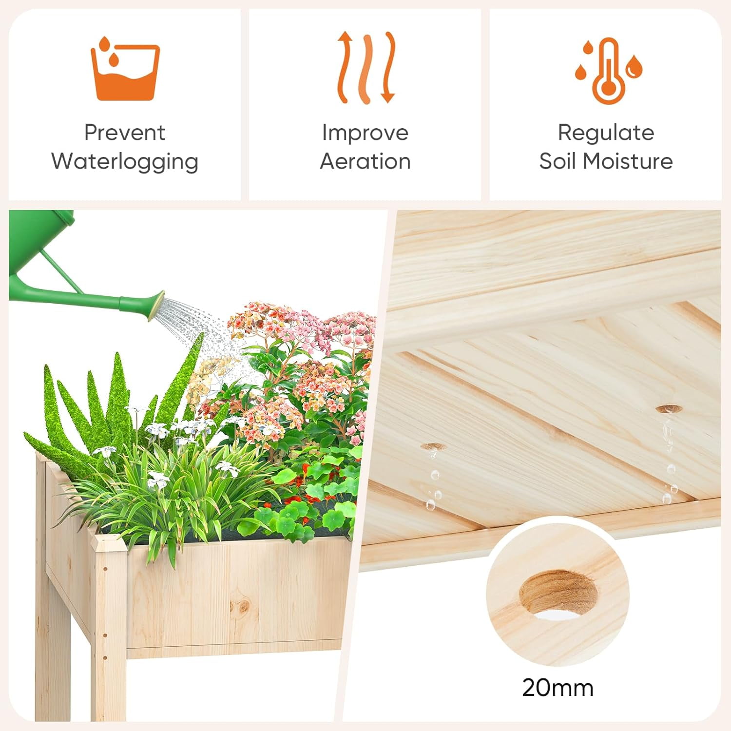 Raised Garden Bed, 48x 24x 30 Inch Natural Wood Gardening Elevated Planter Box, Large Load-bearing, Wood