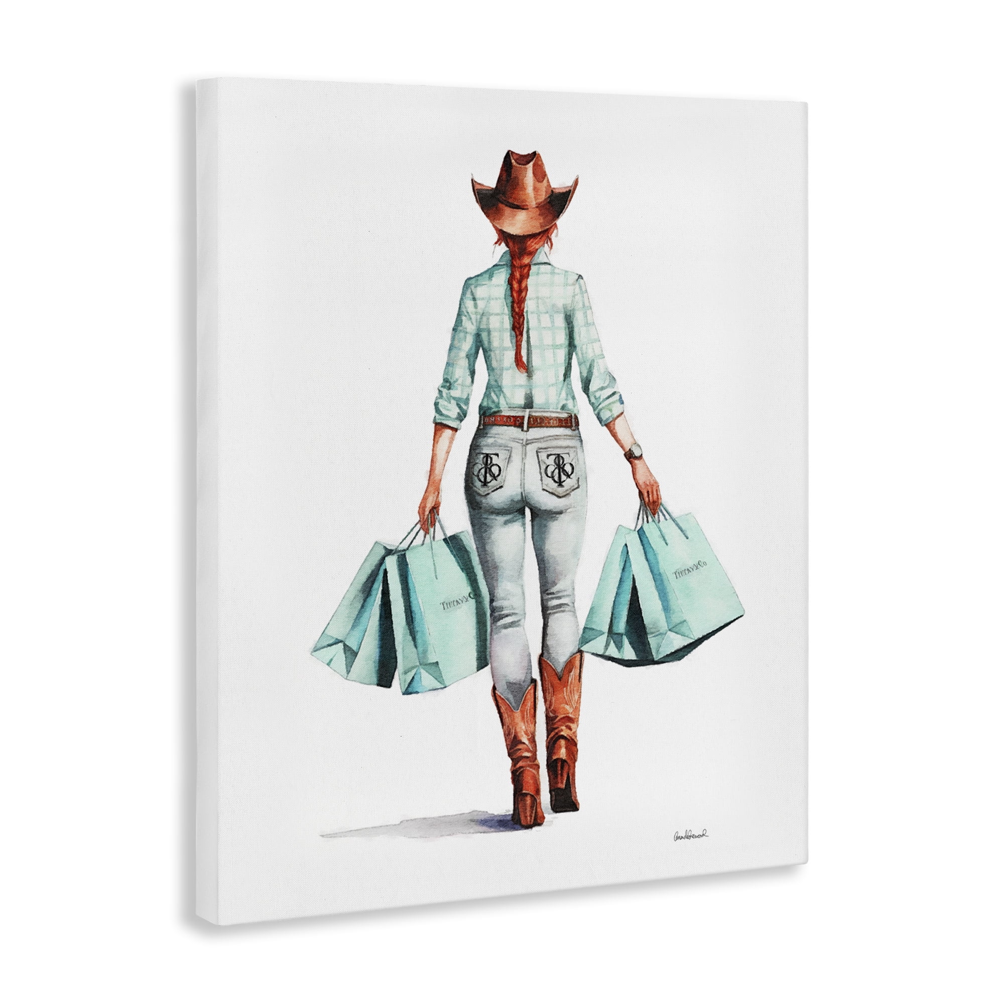 Stupell Industries Trendy Country Cowgirl People Painting Wrapped Canvas Art Print Wall Art, 24 x 30