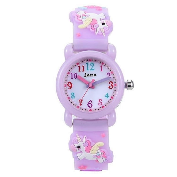 Reloj para niños, resistente al agua, con dibujos animados 3D, esfera redonda, correa de silicona, reloj de pulsera de cuarzo, regalo de Navidad para niñas y niños, color morado claro