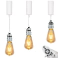 thumbnail image 1 of FSLiving Suspension à Rail de Type H à Hauteur Réglable, Têtes Rétro E26 Argentées avec Ampoules Edison DEL Intelligentes, Télécommande, Minuterie à Intensité Réglable, Changement de Couleur pour Îlot de Cuisine - Ensemble de 3, 1 of 7