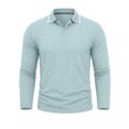 thumbnail image 7 of Zivyakyro Button Polo T Shirts for Men Long Sleeve Collared Casual Fall Shirt Jacquard Textured Loose Breathable Blue S, 7 of 7
