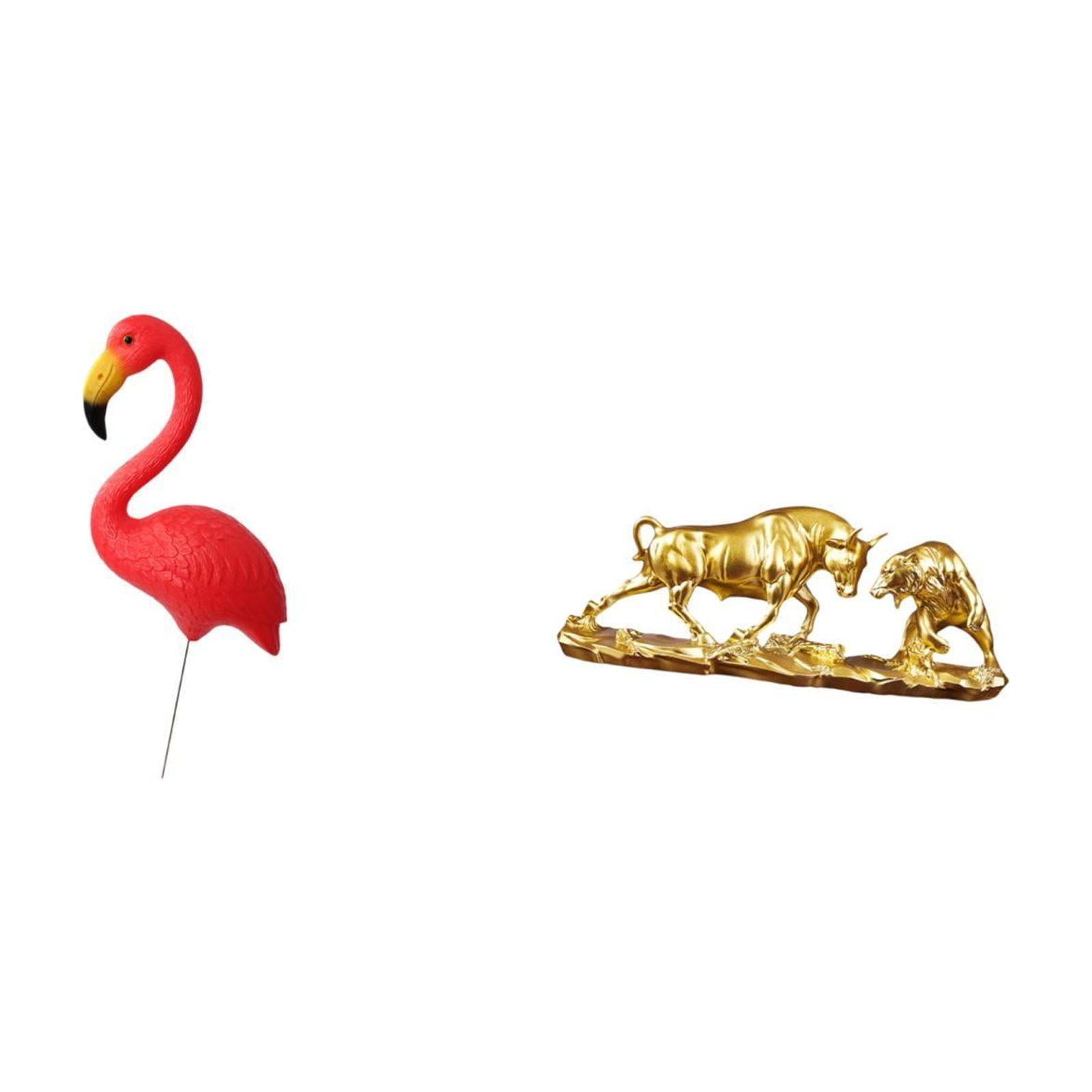 simhoa Flamingo Bear Bull Garden Sculpture Modern Fairy Yard Art Feng Shui Animal Ornament for Holiday Desk and Birthday Decor