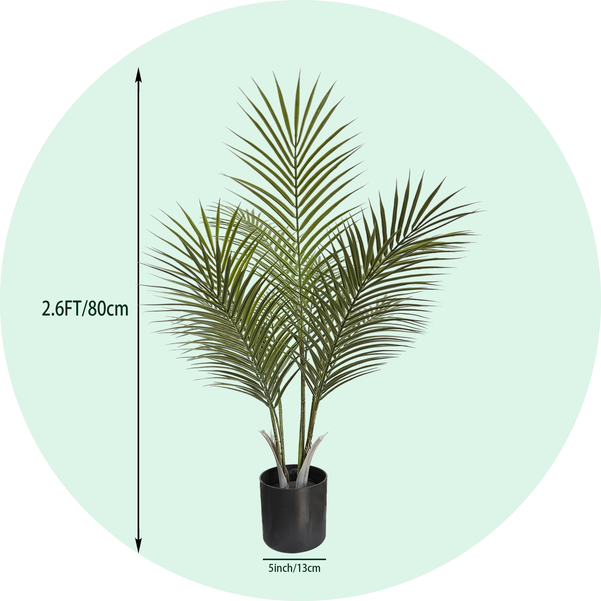 2.6ft Artificial Areca Palm Tree(2 Pack), Pre-Potted Fake Palm Plant for Home Decor,Fake Tropical Plant for Indoor/Outdoor Home Decor, Lifelike Faux Greenery with No Upkeep.