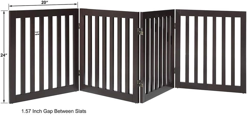 Unipaws 24" H Free Standing Pet Gate for Dog Cat, Wooden Dog Gates for Doorway, Stairs, Step Over Foldable Pet Fence for The House, Expandable Dog Barrier, Indoor Use, Espresso