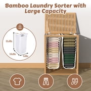 VEIKOUS Foldable Laundry Hamper, Sturdy Bamboo Laundry Basket w/ Lid and Liner Bag, Natural