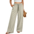 thumbnail image 2 of ABSUYY Womens Wide Leg Pants Casual Drawstring Elastic Waist Loose Fit Beige Trousers with Pockets,Size 4XL, 2 of 8