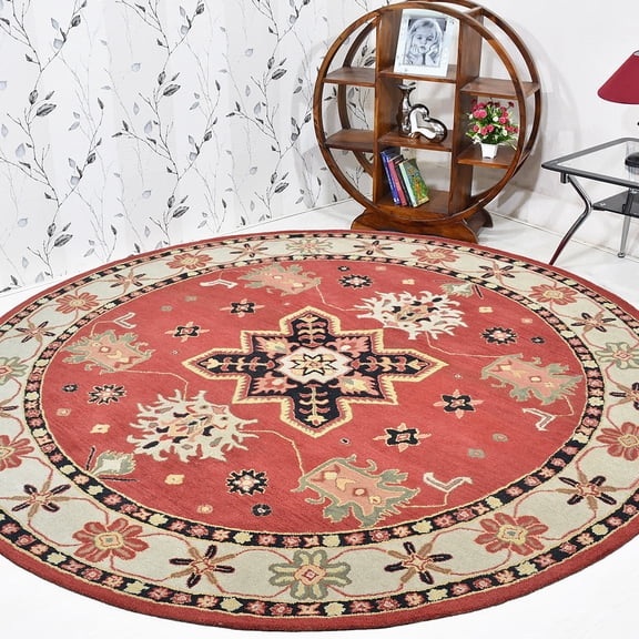 Rugsotic Carpets Hand Tufted Wool Eco-Friendly 6'x6' Area Rugs Round Red Cream Oriental High Pile Thick Handmade Anti Skid Indoor Rug for Living Room, Bedroom K00535
