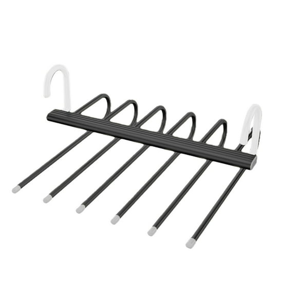 6 Layers Foldable Pants Hangers Space Saving Trouser Hanger Multifunctional Clothing Trouser Rack Hanger Hanging Hole for Wardrobe Closet Storage Trousers Scarf Jeans (Black)