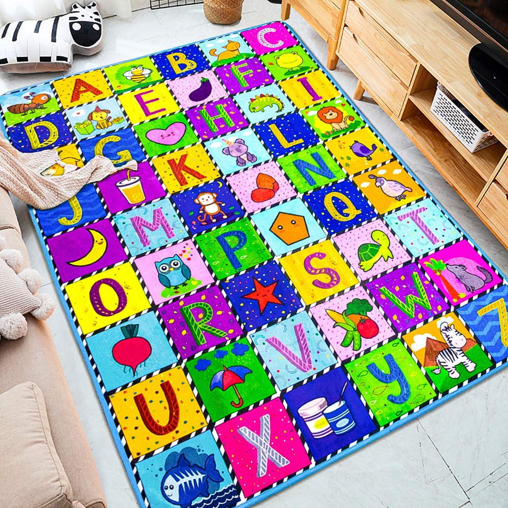 Toddler Large Play Mat for School/Daycare/Nursery Soft Playtime Collection 59, Grey White ABC Kids Rug Alphabet Educational Learning Carpet for Children Bedroom and Playroom