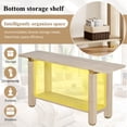 thumbnail image 5 of GZXS 63" Minimalist Console Table with Bottom Shelf, 2-Tier Entryway Sofa Table for Hallway, Living Room, Foyer, Corridor – Solid Pine Legs, MDF Top, Gold Metal Accents (Natural), 5 of 10
