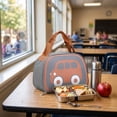 thumbnail image 6 of Lunch Bag for Women,Cute Car Printed Insulated Lunch Tote with Zipper & Handle | PU Leather Waterproof Lunch Box for Office Outdoor Picnic Camping and Study,Gray, 6 of 7