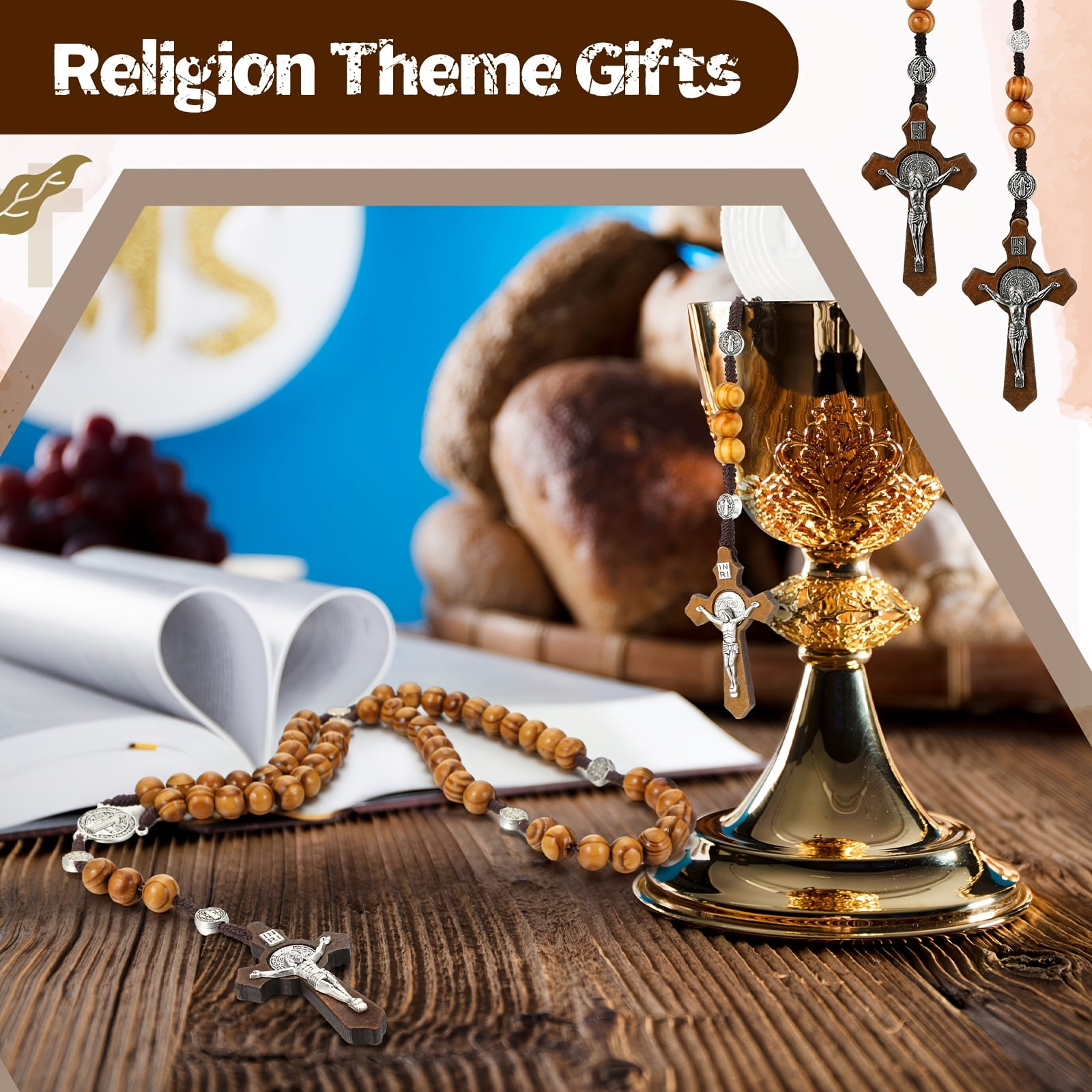 24Pcs Wooden Rosary Necklaces, Solid Wood Carved Rosary Beads Featuring "Our Father" Element, Bulk Rosaries for Baptism Favors, Church Events, Faith-Based Gifts, Rosarios Para Recuerdos