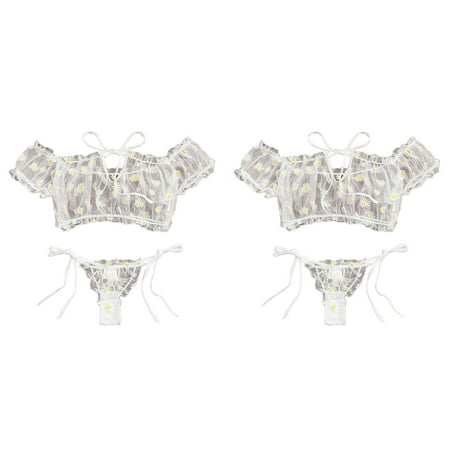 Wijhcboe 2 Pack Women plus Size Bustier Lingerie for Women Embroidery Lace Bowknot Strapless Sexy Lingerie Set Stretchy Bra Thong Set Sleepwear Silk Bodysuit Lingerie for Women Pajamas Lingerie Wome