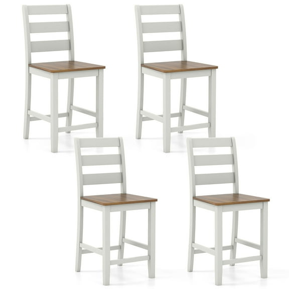 Gymax Set of 4 Counter Height Chairs w/ Inclined Backrest Rubber Wood Crossbars