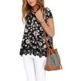 thumbnail image 2 of JWD Women's Tops Short Sleeve Lace Trim O-Neck A Line Tunic Blouse FP Black-Pink-2XL, 2 of 6