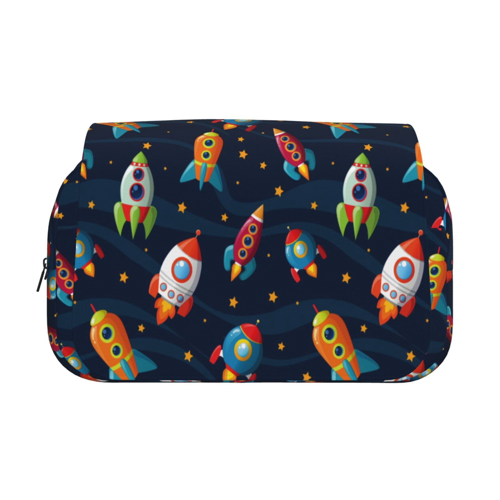 Rateoe Spaceships and Stars Pattern Double Clamshell Pen Case, Storage Organizer with Two Zipper Compartments– Holds Up to 50 Pencils & Pens