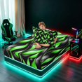 thumbnail image 4 of Manfei Black Bright Green Twin Sheets, Gradient Wave Striped Bedding, Black Reversible 3 Pieces1 Flat Sheet + 1 Fitted Sheet + 1 Pillowcase, 4 of 6