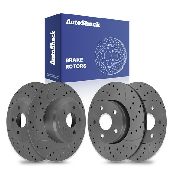 AutoShack Front Vented & Rear Solid Drilled & Slotted Coated Brake Rotors Black Matte Finish 4-PC Set Replacement for 2007-2017 Jeep Wrangler 2018 Jeep Wrangler JK BlackShield
