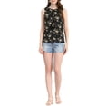 thumbnail image 2 of INSPIRAR CHIC Blusa sin mangas de gasa con volantes y estampado floral M Negro, 2 of 6