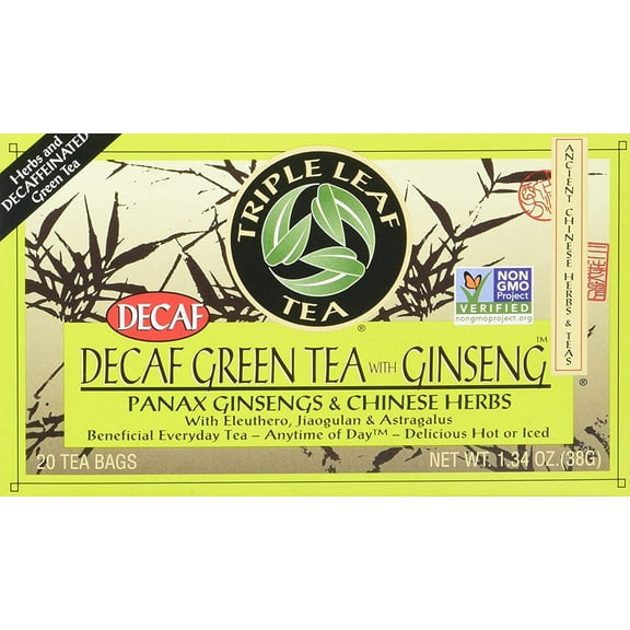 TRIPLE LEAF TEA Decaf Green Tea w/Ginseng 20 BAG