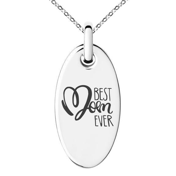 Tioneer Stainless Steel Love Best Mom Ever Small Oval Charm Pendant Necklace