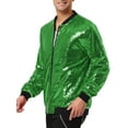 thumbnail image 4 of Unique Bargains Men's Long Sleeves Sequin Varsity Zipper Bomber Jacket 2XL Light Green, 4 of 6