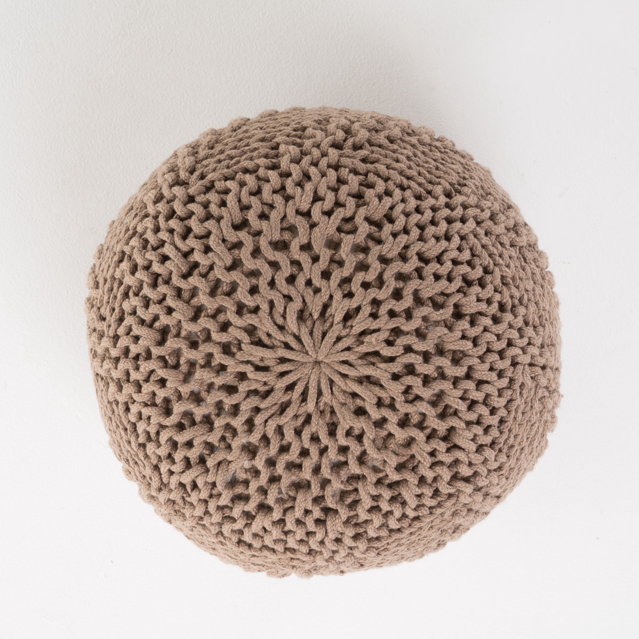 Noble House Potomac Indoor Hand Knit Fabric Pouf, Light Brown