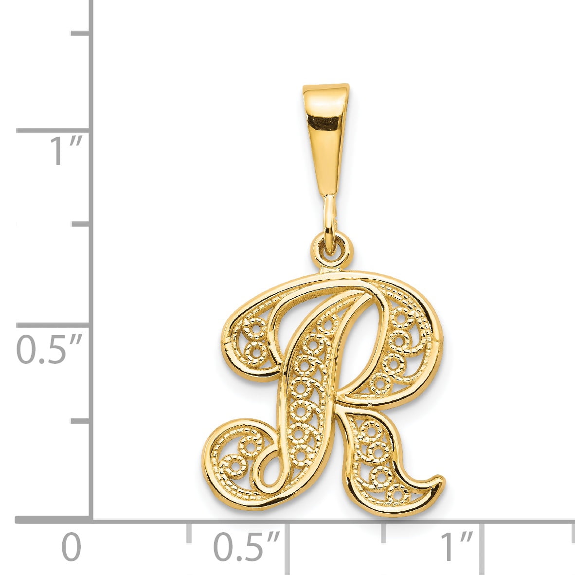 14k Yellow Gold Script Filigree Letter R Initial Monogram Name