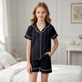 thumbnail image 2 of Gubotare Toddler Baby Girl Summer Pajamas Set Striped Short Sleeve Tops and Shorts 2 Piece Sleepwear Nightgown Pjs Outfit 12 18 Months (Black,12-18 Months), 2 of 4
