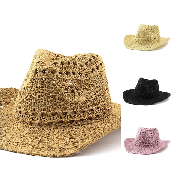 Ladies Hand‑Knitted Hollow‑Out Sun Hat Western‑Style Wide Brim Fisherman Hat for Travel Seaside Holiday