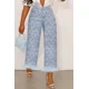 thumbnail image 2 of Pantalones vaqueros de moda para mujer, de talla grande, de uso diario, de mezclilla azul claro, de cintura alta, con perforación, pierna recta, vaqueros con plumas, hasta los tobillos, 2 of 4