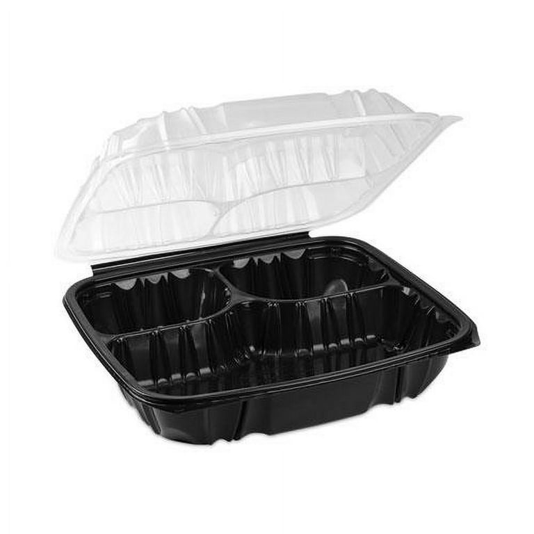 EarthChoice Vented Dual Color Microwavable Hinged Lid Container, 3-Comp Base/Lid, 34 oz, 10.5x9.5x3, Blk/Clr, Plastic, 132/CT EarthChoice Vented Dual Color Microwavable Hinged Lid Container, 3-Comp Base/Lid, 34 oz, 10.5x9.5x3, Blk/Clr, Plastic, 132/CT