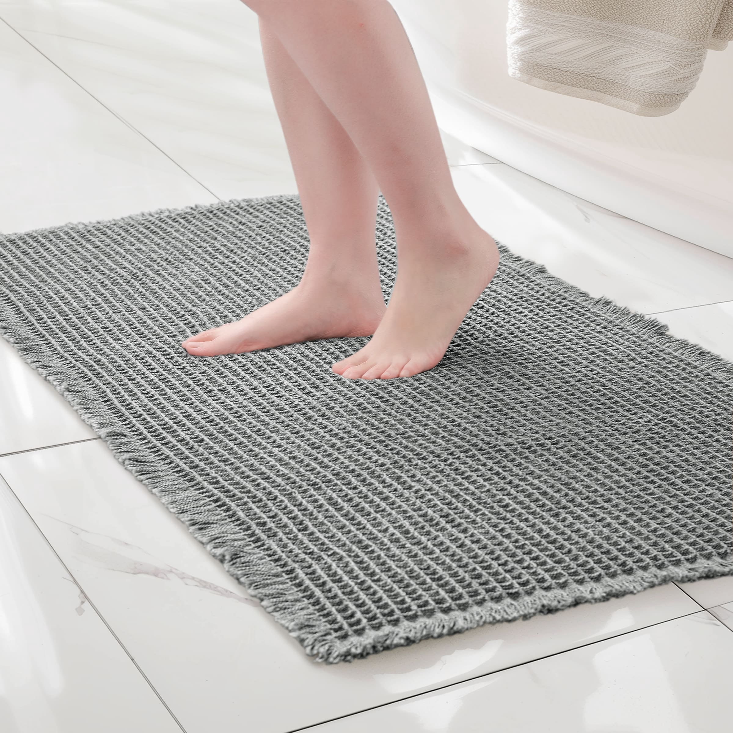 Subrtex Waffle Weave Bathroom Rug, Non Slips Bath Mat, Absorbent Bathmat Bath Rug for Bathroom (16"x24", Gray)