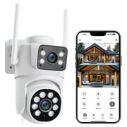 Merkury Smart Outdoor Camera 1080p - Dual Lens Pan-Tilt Security Cam, White (1-Pack)