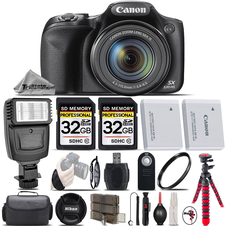 Canon PowerShot SX530 HS Digital Camera + Flash + Backup Battery + 2 Of