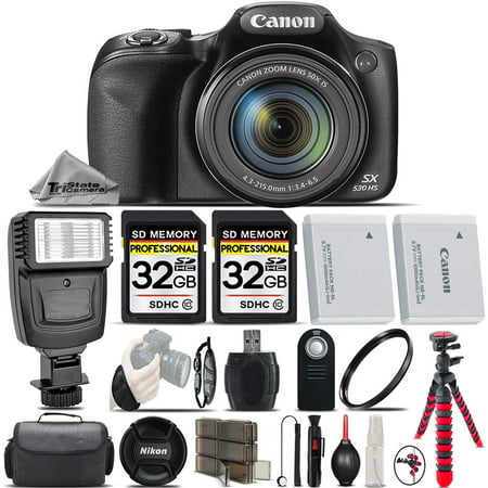 Canon PowerShot SX530 HS Digital Camera + Flash + Backup Battery + 2 Of 32GB Class 10 Memory Card + UV Protection Filter + Wireless Remote. All Original Accessories Included - International