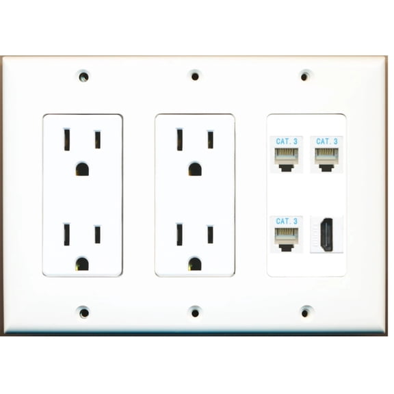 Ultra Spec Cables 3 Port Phone RJ11-12 HDMI Wall Plate w/Dual Power Outlet