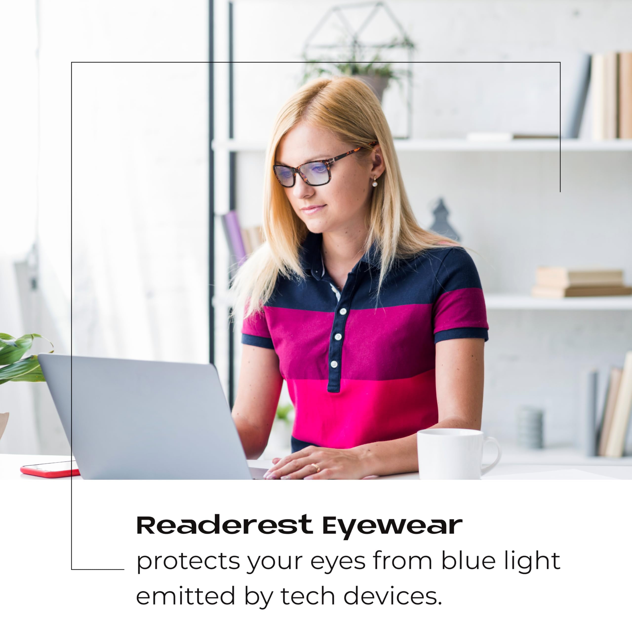 Readerest Blue Light Blocking Reading Glasses (Tortoise, 2.75 Magnification) Computer Eyeglasses With Thin Reflective Lens, Antiglare, Eye Strain, UV Protection, Stylish For Men And Women