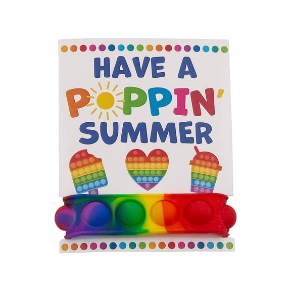 End of Year Lotsa Pops Popping Toy Rainbow Bracelets with Card 12 Pieces